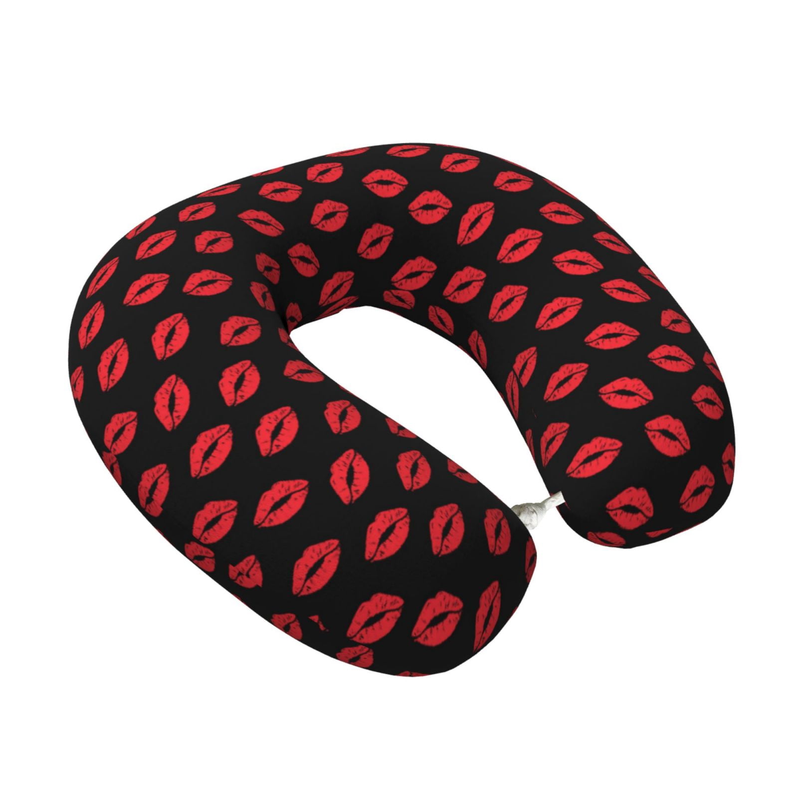 Xecao Sexy Red Lips Kiss Print Memory Foam Cervical Neck Pillow Versatile U-Shaped Pillows for Home,Office,Camping,Travelling,Soft Washable Cover