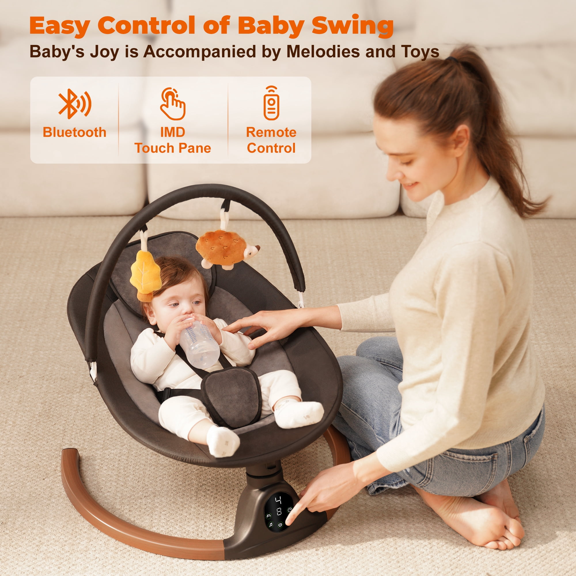 Babyeap Baby Swing for Infants, Electric Swing with 5 Swing Speeds and 10 Lullabies, Black