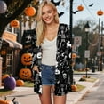 thumbnail image 2 of idosla Womens Fashion Halloween Long Sleeve Cardigan Fall Open Front Cardigan Pumpkin Print Medium Length Coat (White, M), 2 of 9