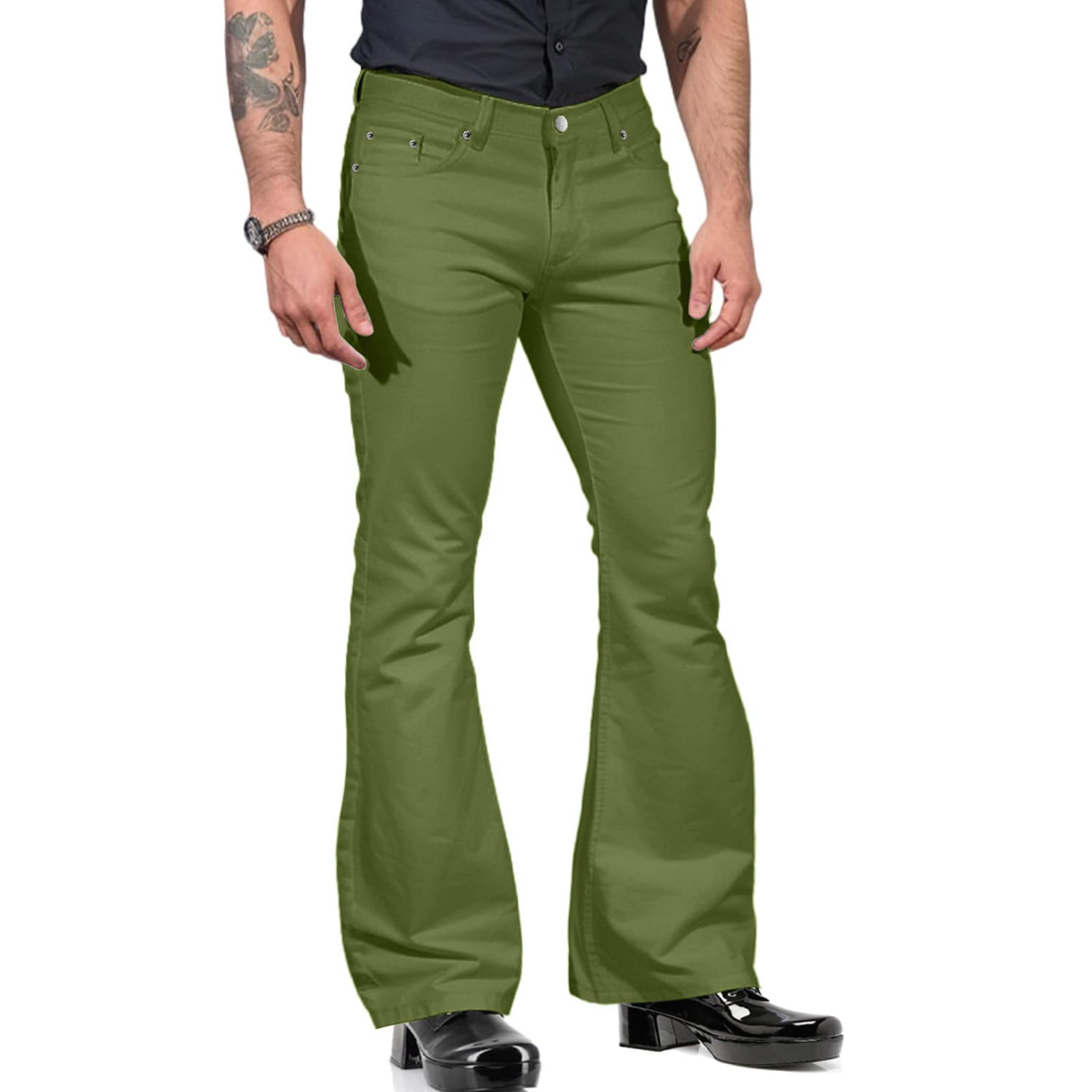 MSJUHEG Flare Leggings Cargo Pants Mens Solid Color Pocket