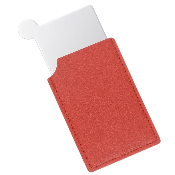 Espejo de bolsillo Uxcell de acero inoxidable irrompible, espejo compacto de maquillaje con funda de cuero PU (Naranja, 2.5 x 3.66")