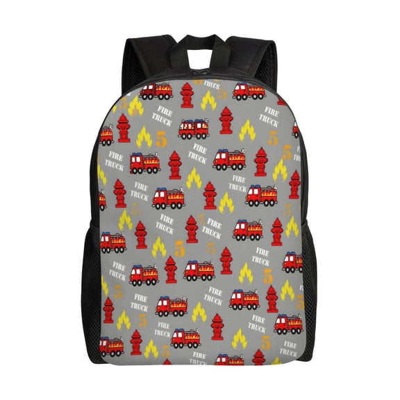 Fire Truck Backpack Full Front Print Travel Laptop Bag for Men and Women