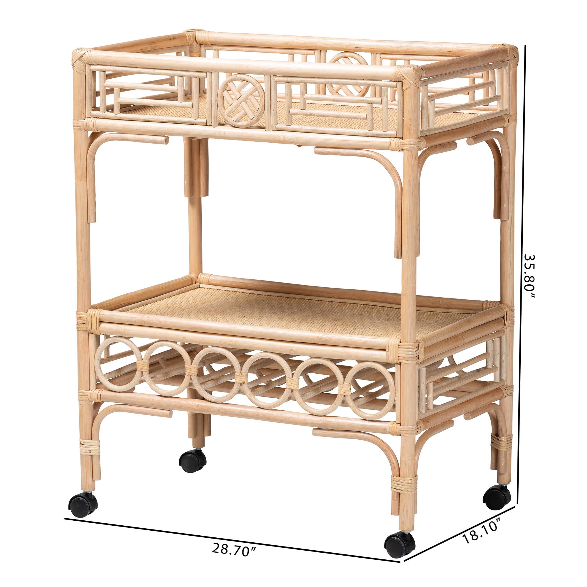 bali & pari Molina Boho Wine Cart, 2-Tier, Natural Brown