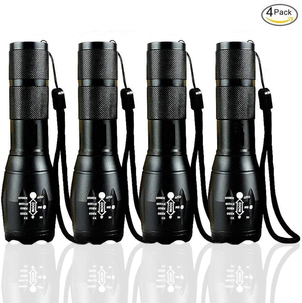 4 pack S1000 Flashlight (AAA Battery Not Included), LED flashlights High Lumens with 5 Modes, Zoomable Water Resistant Tactical Flashlight for Camping Hiking Emergency
