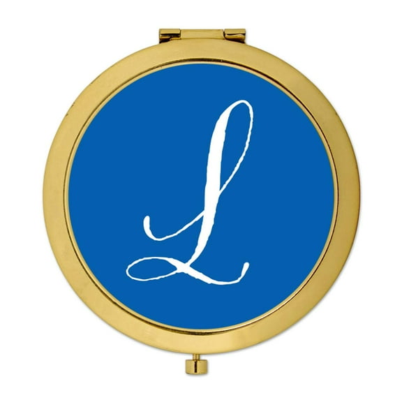 Koyal Wholesale Gold Compact Mirror Bridesmaid's Wedding Gift, Royal Blue, Monogram Letter L, 1-Pack