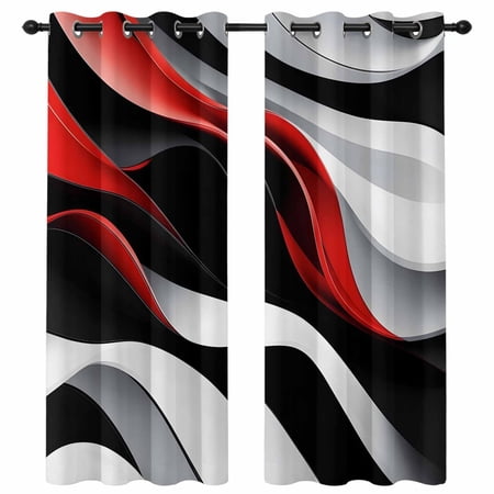 Red Black Waves Blackout Curtains 96 Inches Long Modern Abstract Art Minimalist Lines Thermal Insulated Room Darkening Drapes with Grommets for Living Room 52 W x 96 L 2 Panels