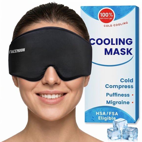 FACEMOON Adults Ice Silk Soft Cooling Weighted Sleep Eye Mask for Sleep Support, Dark Circles, Puffy Eyes with Storage Bag, Blue