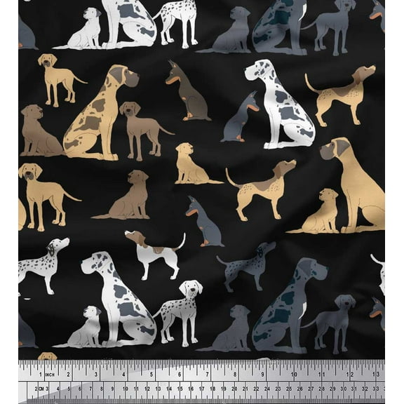 Soimoi Black Cotton Duck Fabric Mix Dog Print Fabric by Yard 44 Inch Wide