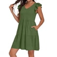 thumbnail image 1 of Uootdi Robes d'Été pour Femmes à Col en V, Manches à Volants, Ourlet à Volants, Robes Douces et Confortables, Coupe Décontractée, Mini Robes, Tenue de Vacances, Cadeau, 1 of 6