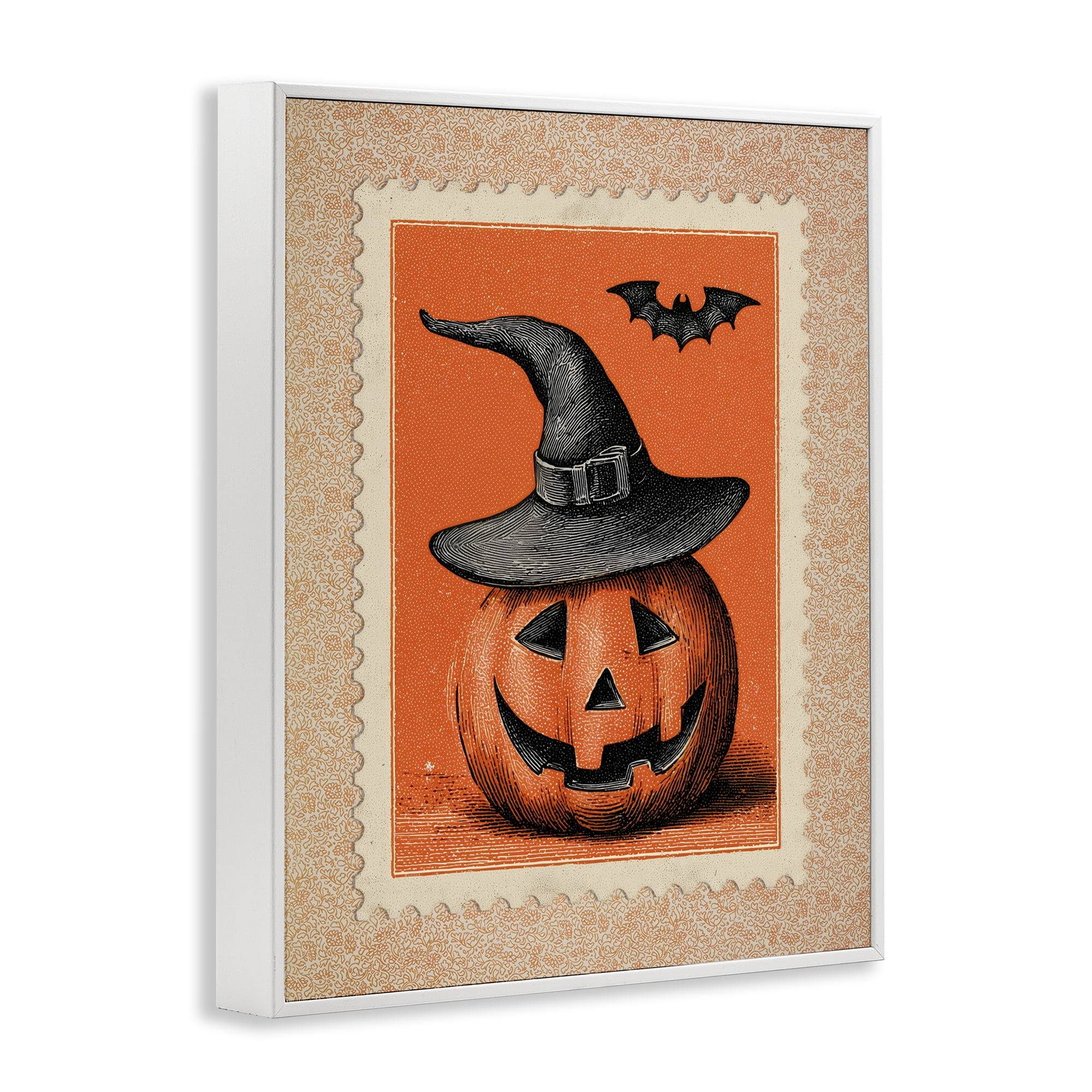 Vintage Jack-o-Lantern Stamp White Framed Giclee Art, design by Arlington Prints