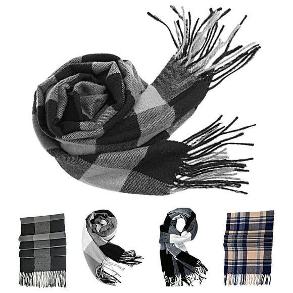 Trayknick Winter Scarf Windproof Breathable Soft Contrast Color Tassel Keep Warm Patchwork English Stylish Washable Men Muffler for Outdoor Grey