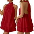thumbnail image 6 of Chiffon Dresses for Women Halter Drop Waist Mini Dress Ruffle Wedding Guest Dress with Built-in Shorts Backless Flowy Summer Dresses for Club, Night Out and Holiday Brunch Outfits, 6 of 8