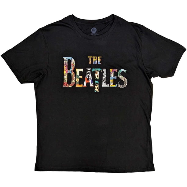 The Beatles - Camiseta Treatment Logotipo de Algodón para Adultos Unisex (Negro)