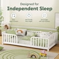 thumbnail image 3 of Miniyam Twin Kids Floor Bed with Guardrails, Pine Wood Montessori Bed Frame with Rounded Opening, White, 3 of 8