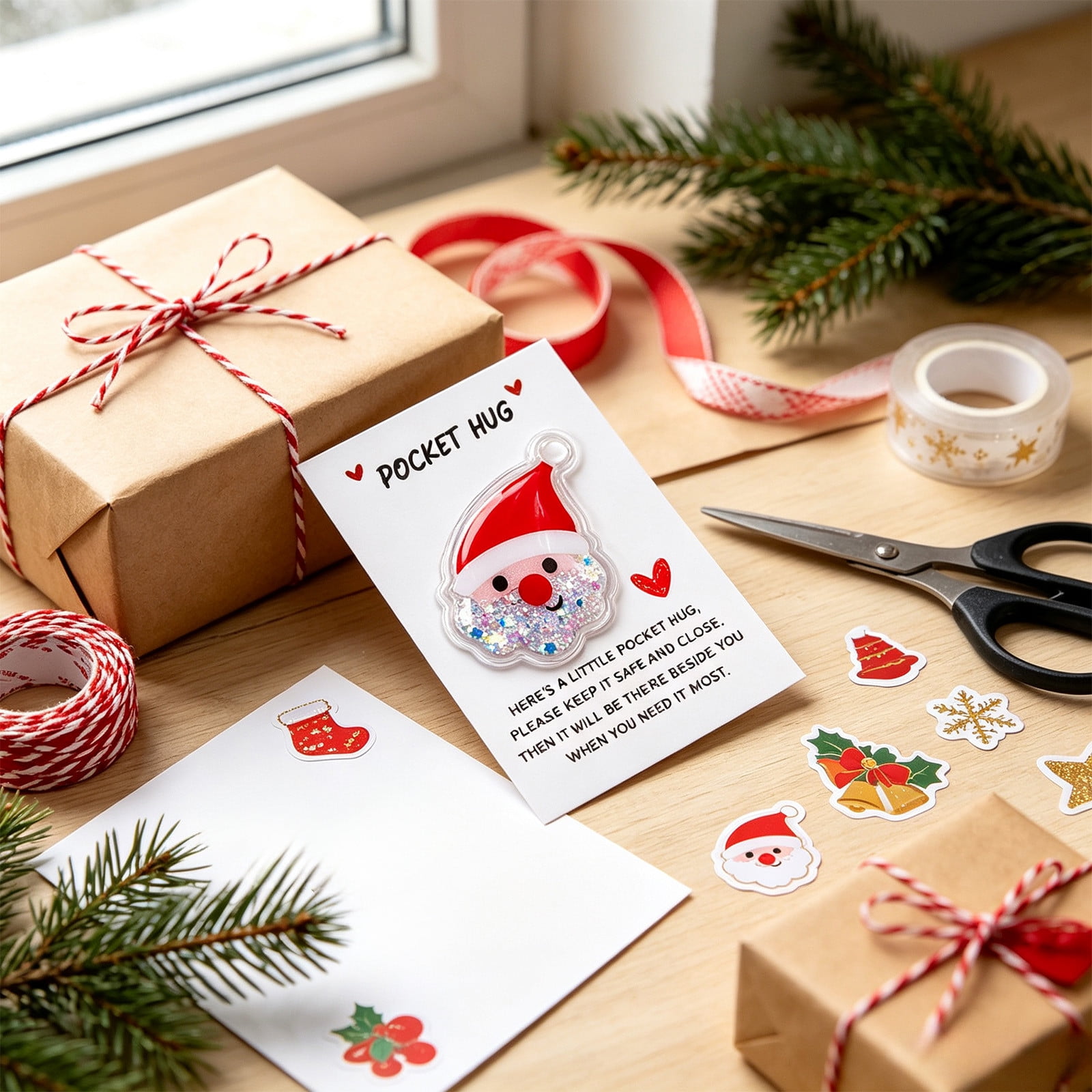 Christmas Greeting Card Pocket Surprise Glittery Holiday Love Note Mini Festive Gift Tag for Tree Gifts Encouragement Keepsake Card B