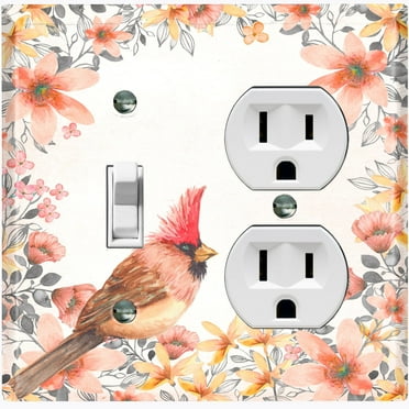 Metal Light Switch Plate Cover Vintage Cardinal Bird Floral Frame FLW106