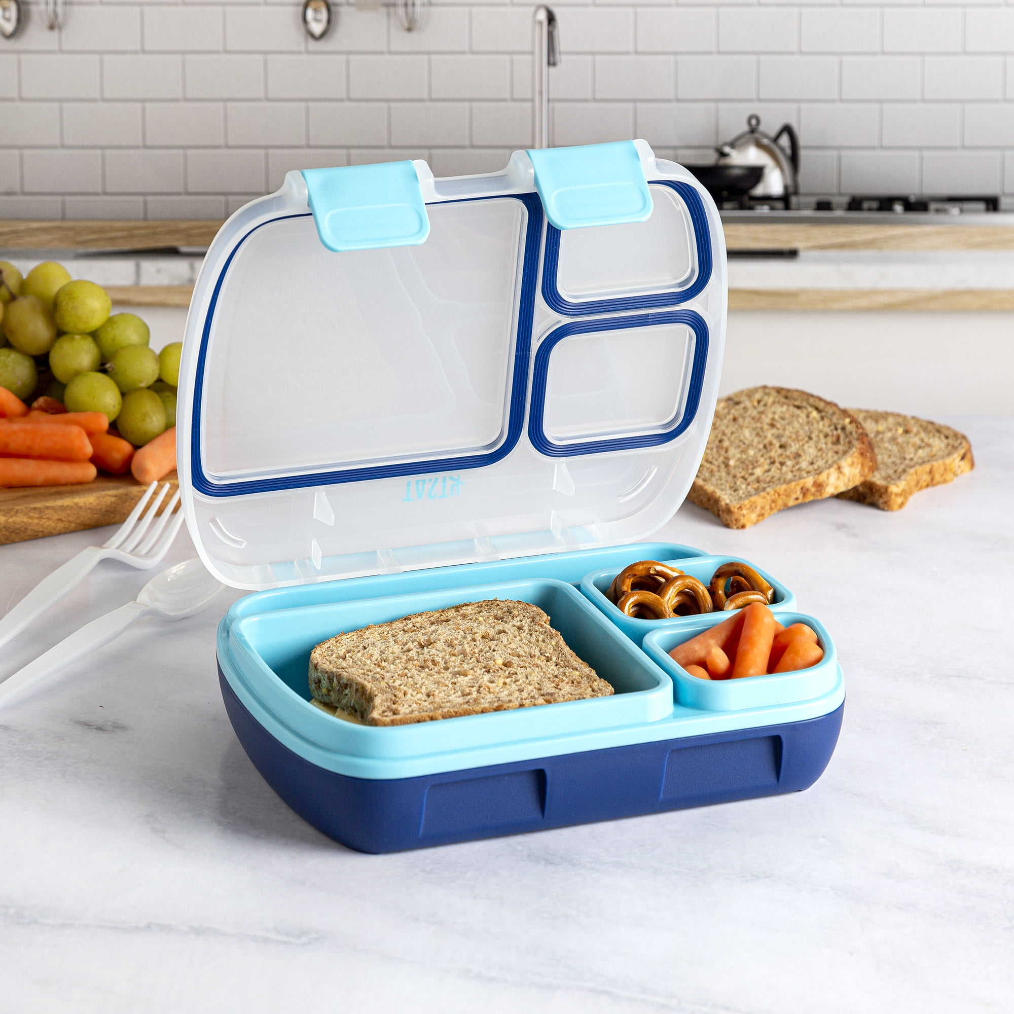 Tasty Bento Box, Lunch Box for Kids and Adults with Removable Tray and  Handle, Blue