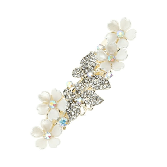 Unique Bargains 1 Pc Double Butterfly Flower French Barrette Hair Clips Hairdo Clip for Home Beige
