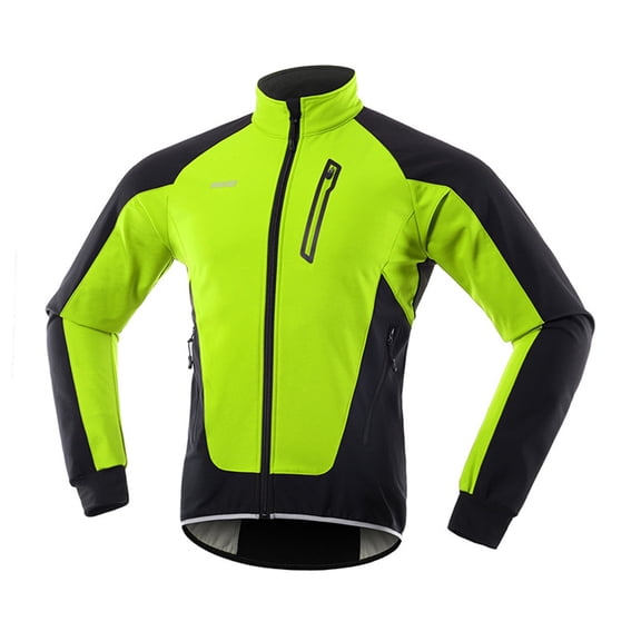 HJQEQVD Men's Winter Cycling Jacket Thermal Softshell MTB Bike Outwear Windproof Waterproofs Green & L