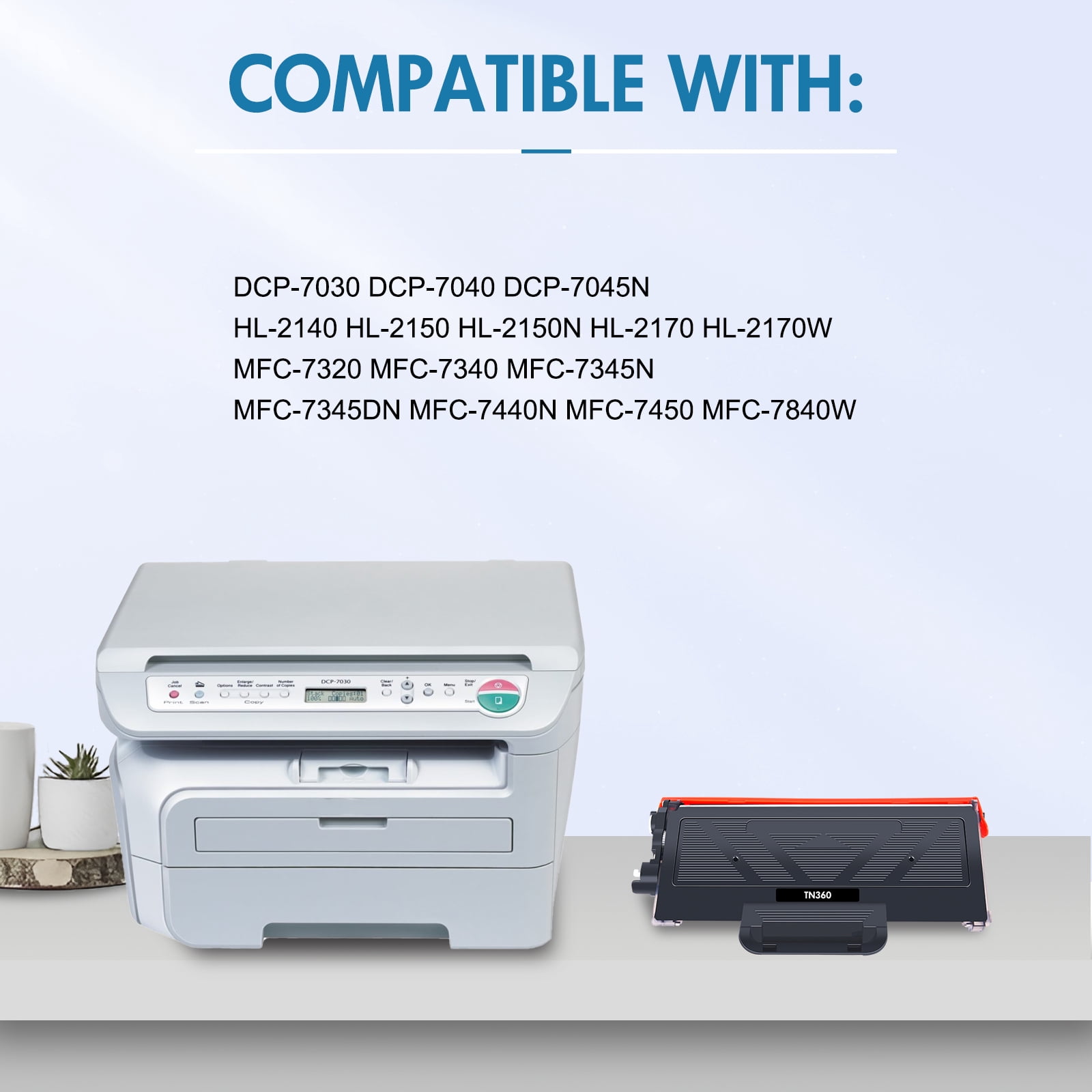 TN360 2-Pack High Yield Toner Cartridge Compatible for Brother TN360 TN-360 TN330 TN-330 to use with HL-2140 HL-2170W MFC-7840W MFC-7340 MFC-7440N MFC-7345N DCP-7030 DCP-7040 Printer Ink