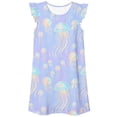 thumbnail image 4 of Afuyipoi ​Girls Flutter Sleeve Jellyfish Dress (5-12 Years) Summer Round Neck Cartoon Printed Casual Loungewear Dress for Summer Camp Light Blue 7/8, 4 of 7