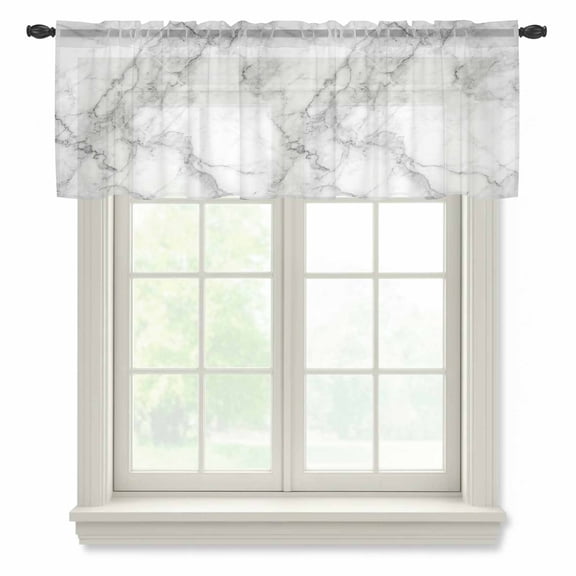 Gray Marble Sheer Curtains Valances for Windows Modern Simple Gradient Abstract Patterned Chiffon Kitchen Valances for Cafe, Voile Window Treatments Curtains for Living Room Bedroom, 42"x12"