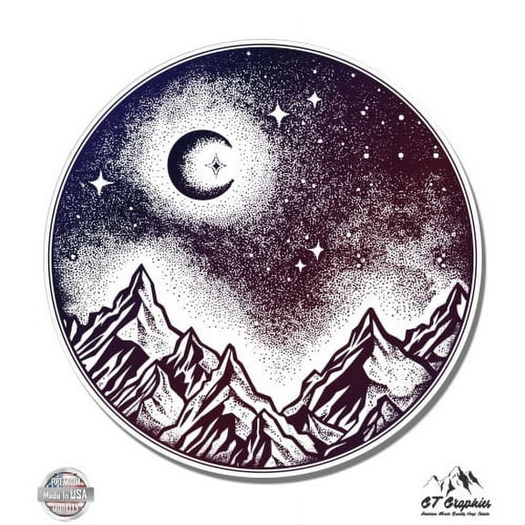 Night Sky in the Mountains Beautiful Celestial Moon - 3" Vinyl Sticker - For Car Laptop I-Pad Phone Helmet Hard Hat - Waterproof Decal