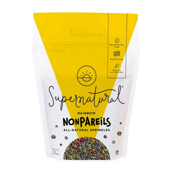 Supernatural Rainbow Nonpareils, Dye-Free Natural Sprinkles, Vegan, Gluten-Free, 16oz, USA Made