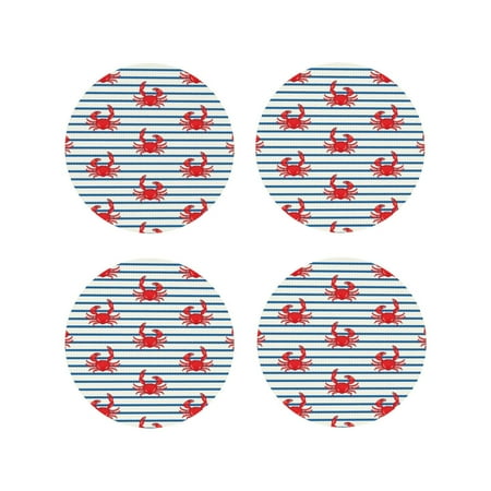 

Tebeau Cute Red Crabs With Nautical Print Set of 4 Leather Drink Coasters Round Cup Mat Pad for Home and Kitchen Use 4 -Round Shape
