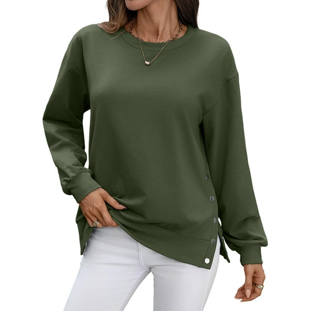 Sudaderas de Gran Tamaño para Mujer, Sudaderas de Larga, Camisetas con Abertura Lateral, Tops, Conjuntos para Adolescentes. Verde XXL