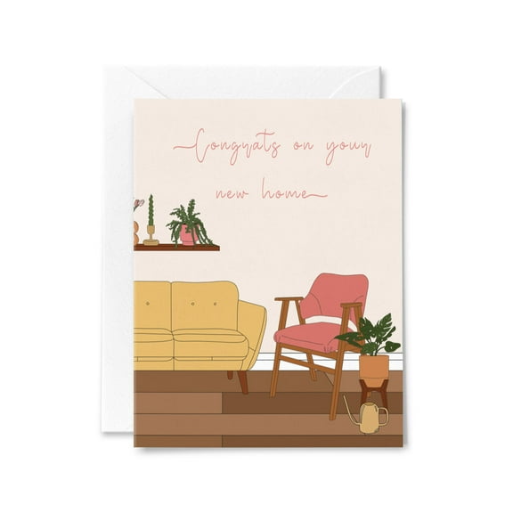 Congrats on Your New Home Card – Stylish Housewarming Greeting Card with Cozy Interior Design – Blank Inside – Perfect for Celebrating New Beginnings