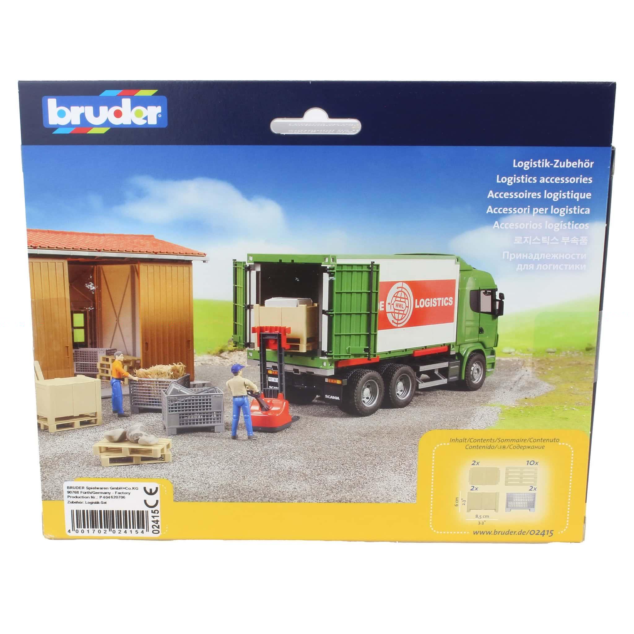 Bruder 1/16 Logistics Set with Pallets, Warehouse and Trailer Bins, and Forklift Crates 02415