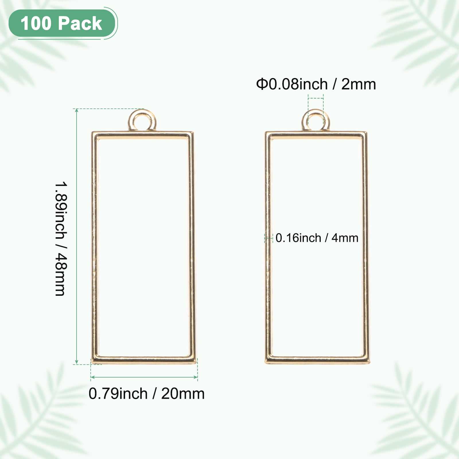 100-Pack Open Bezels for Resin, Rectangle Open Back Bezel Pendants for Resin Jewelry Making/DIY Earrings Necklace, Alloy Hollow Frame Pendants [Gold Tone]