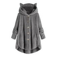 thumbnail image 1 of Fridja Womens Plus Size Button Plush Tops Hooded Loose Cardigan Wool Coat Winter Jacket, 1 of 6