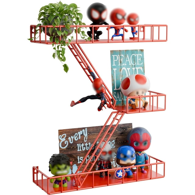 Fire Escape Shelf Metal Fire Escape Wall Shelves with Baskets New York Action Figurine Display Shelf Unique Rustic Floating Decorative Wall Shelves for Any Room