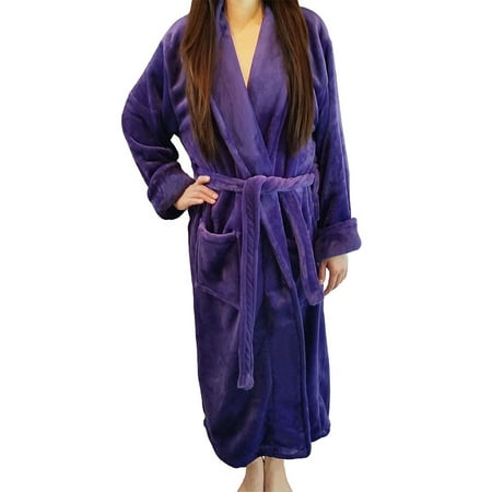 - Women's Full Length Shawl Collar Velour Microfiber Fleece Bathrobe Spa Robe