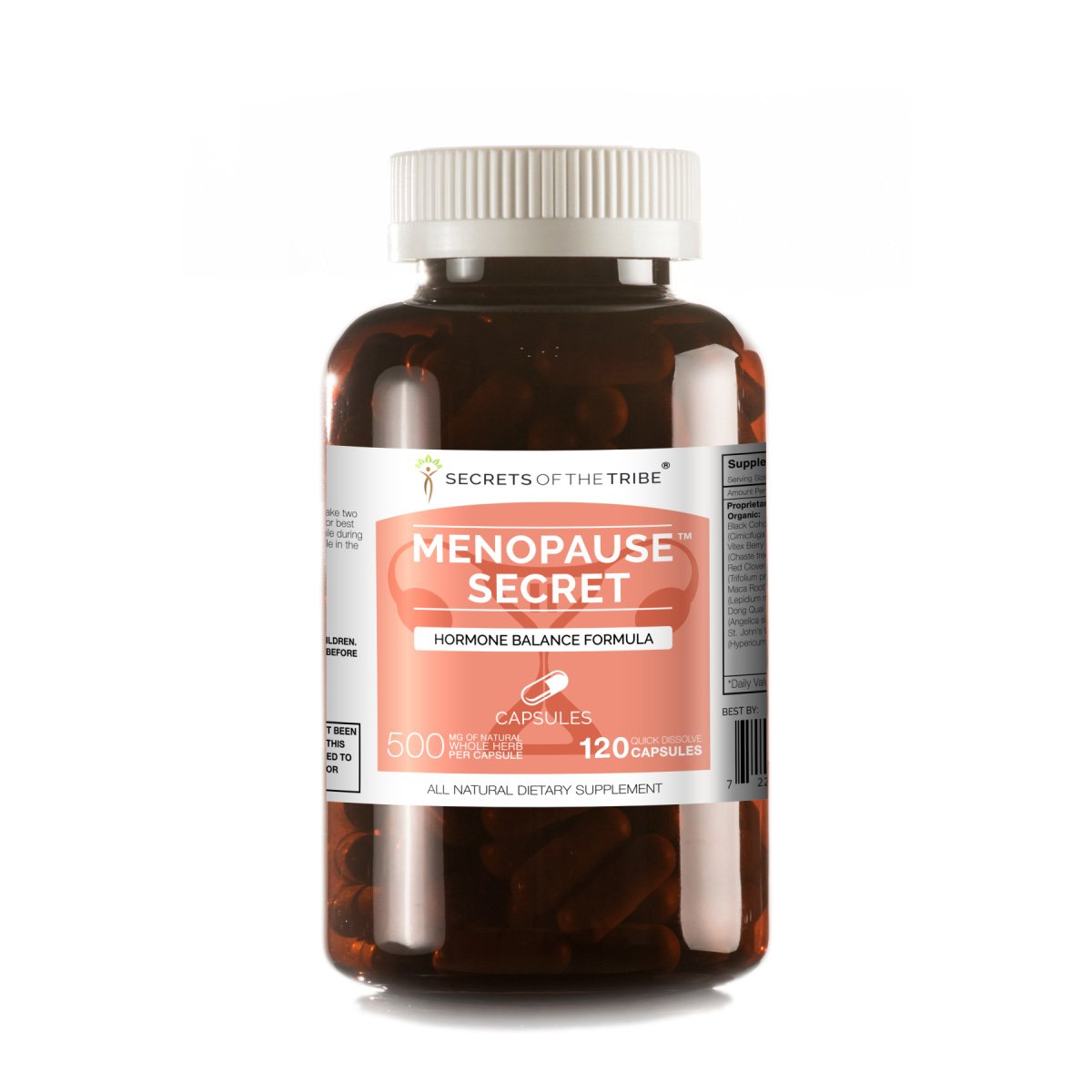 Menopause Secret 120 Capsules, 500 mg, Black Cohosh, Vitex, Red Clover, Maca, Dong Quai, St