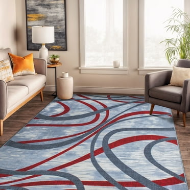 World Rug Gallery Contemporary Distressed Abstract Lines Non Slip Area Rug - RED 7'10"x10'