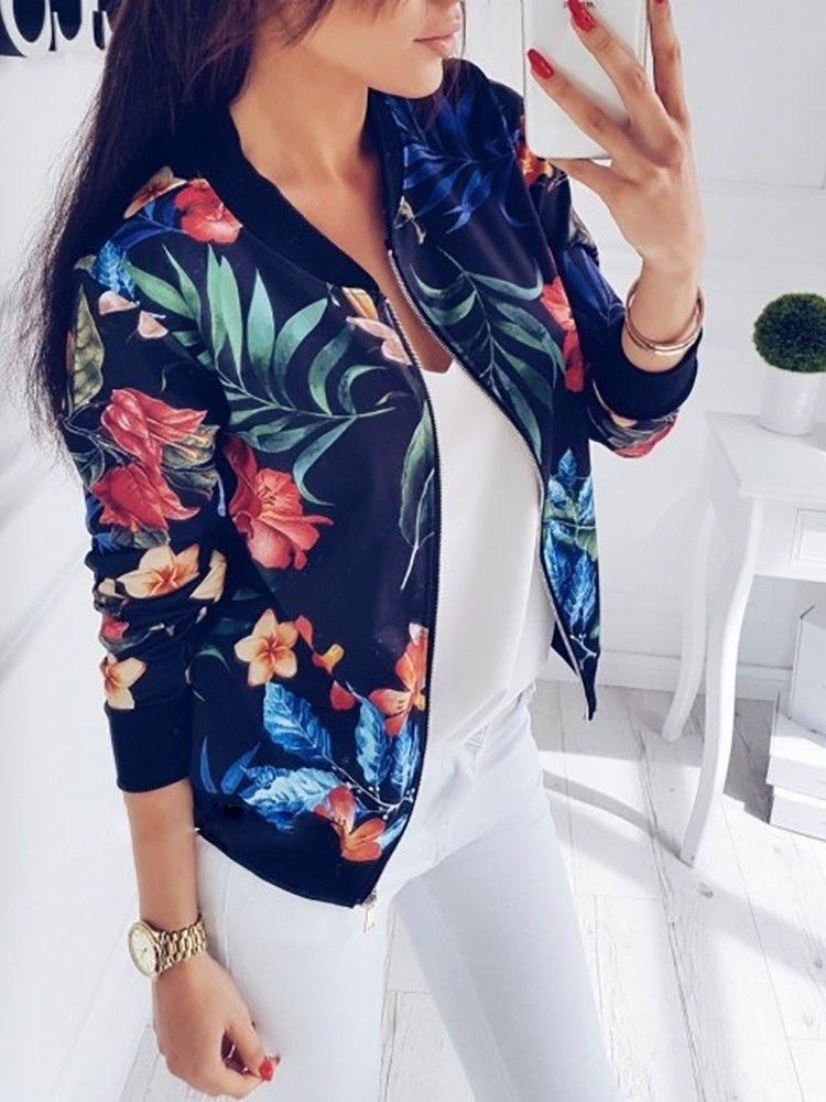 floral zip up jacket