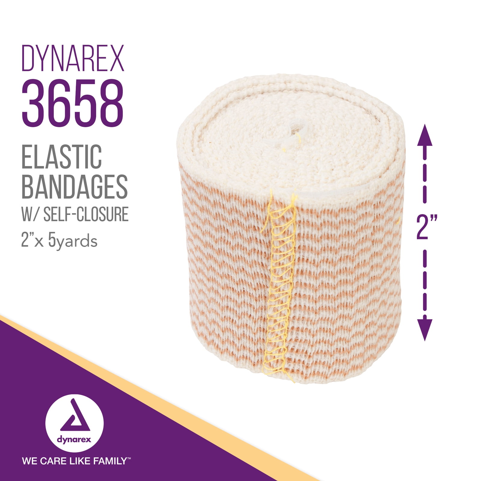 Dynarex Elastic Bandages with Self-Closure, Outstanding Compression and Stretch, Latex-Free Elastic Bandages with Velcro Closure,  2" x 5 yds., 1 Case of 50 Elastic Wrap Bandages (5 Boxes of 10)