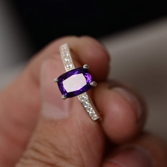 Natural Amethyst Ring Trillion Cut Purple Gemstone Ring February Birthstone Ring Sterling Silver Ring Engagement Ring