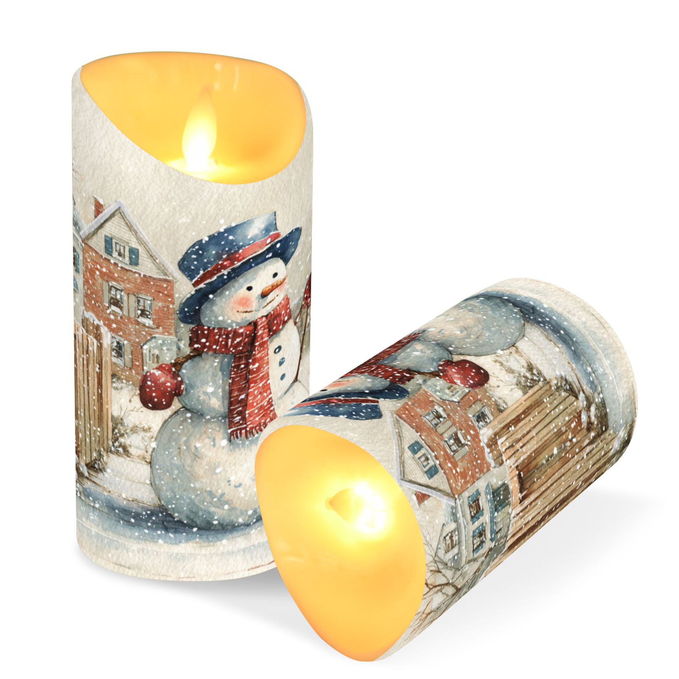 Wobogo American Flag Snowman Flameless Candles with Remote Battery Operated Flickering LED Candles with Timer 2/4/6/8H Medium Size