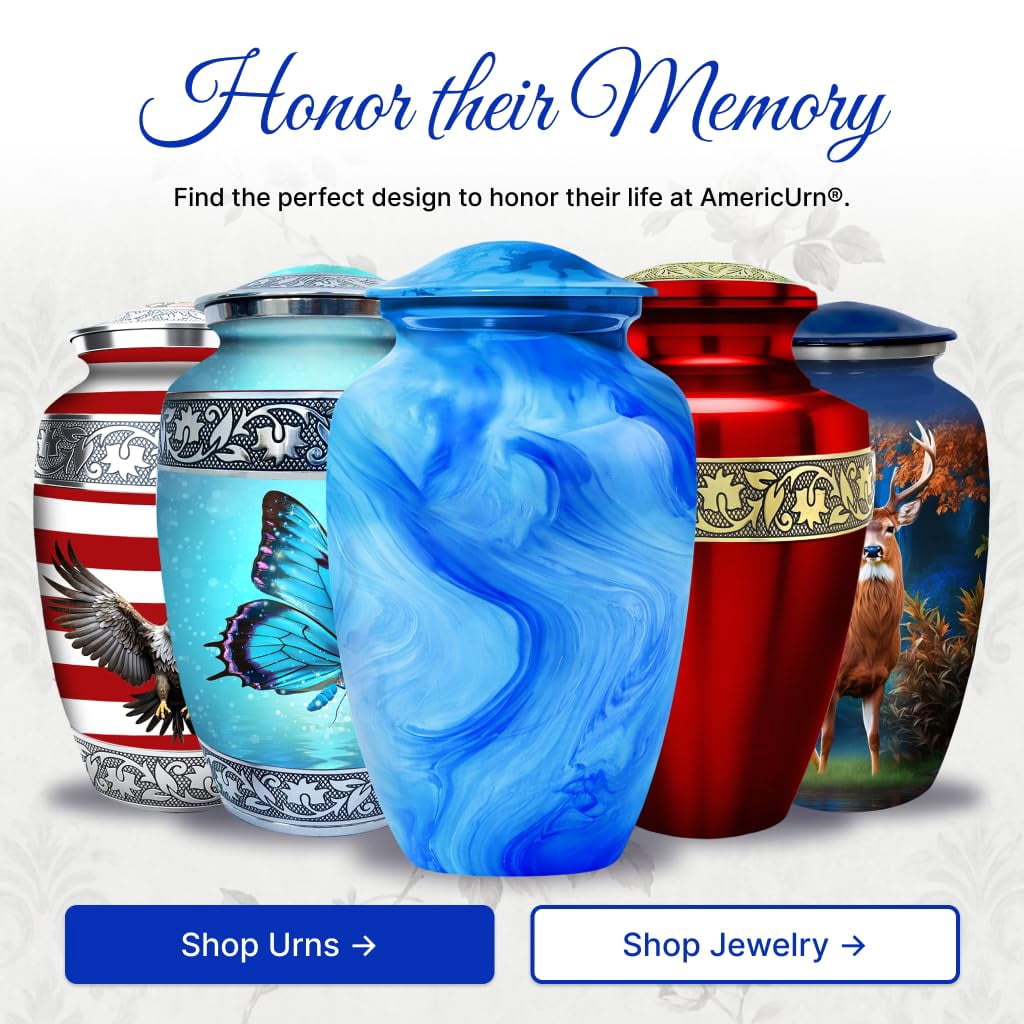 Set of 6 Urns for Human Ashes Includes 1 Large Urn with 4 Small Keepsakes & 1 Silver Necklace - Sky blue Marble
