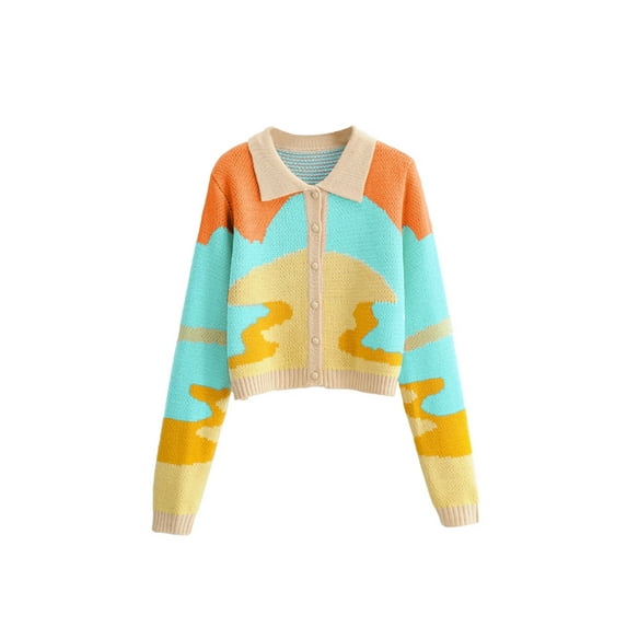 Gureui Women's Elegant Sweater, Casual V Neck Floral Printed Long Sleeve Open front Button Down Loose Rib Knit Cardigan Coat