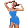 thumbnail image 2 of Girls Swimsuit Adjustable Straps Cut Out One Piece Bathing Suit with Solid Color Cover Up Skirt Girls' Swimwear (Blue,9-10 Years), 2 of 7