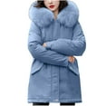 thumbnail image 2 of YOIAVAIOY Women Zip Up Down Jacket Waterproof Snow Parka Coat with Faux Fur Trim Hood Warm Winter Coats Puffer Overcoat with Pockets Blue XXL, 2 of 5