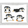 thumbnail image 1 of Baby Tapestry, Cute Penguin Cartoon Waving Standing Sliding Smiling Animal Humor Antarctica, Wall Hanging for Bedroom Living Room Dorm Decor, 80W X 60L Inches, Black Blue Orange, by Ambesonne, 1 of 2