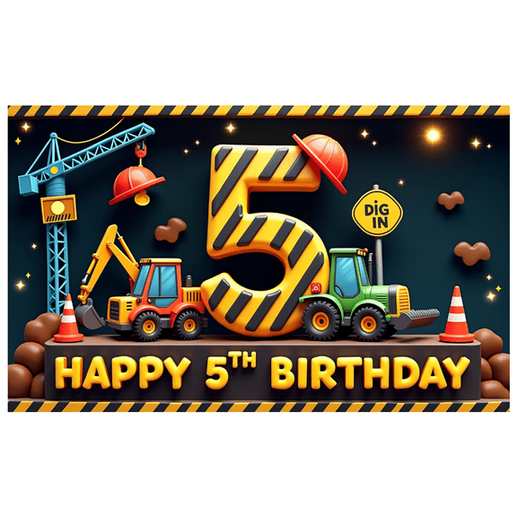 Yatrandify Construction Theme Happy Birthday Banner Kids Decor Dig In Party Decoration for Birthday Party Kids Celebration Indoor Decoration