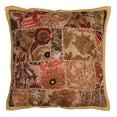 thumbnail image 1 of Stylo Culture Ethnic Settee Sofa Cushion Cover 16x16 Vintage Patchwork Floral Khaki Brown Bohemian 40cm x 40cm Home Decor Cotton Abstract Square Throw Pillow Cover | 1 Pc, 1 of 4
