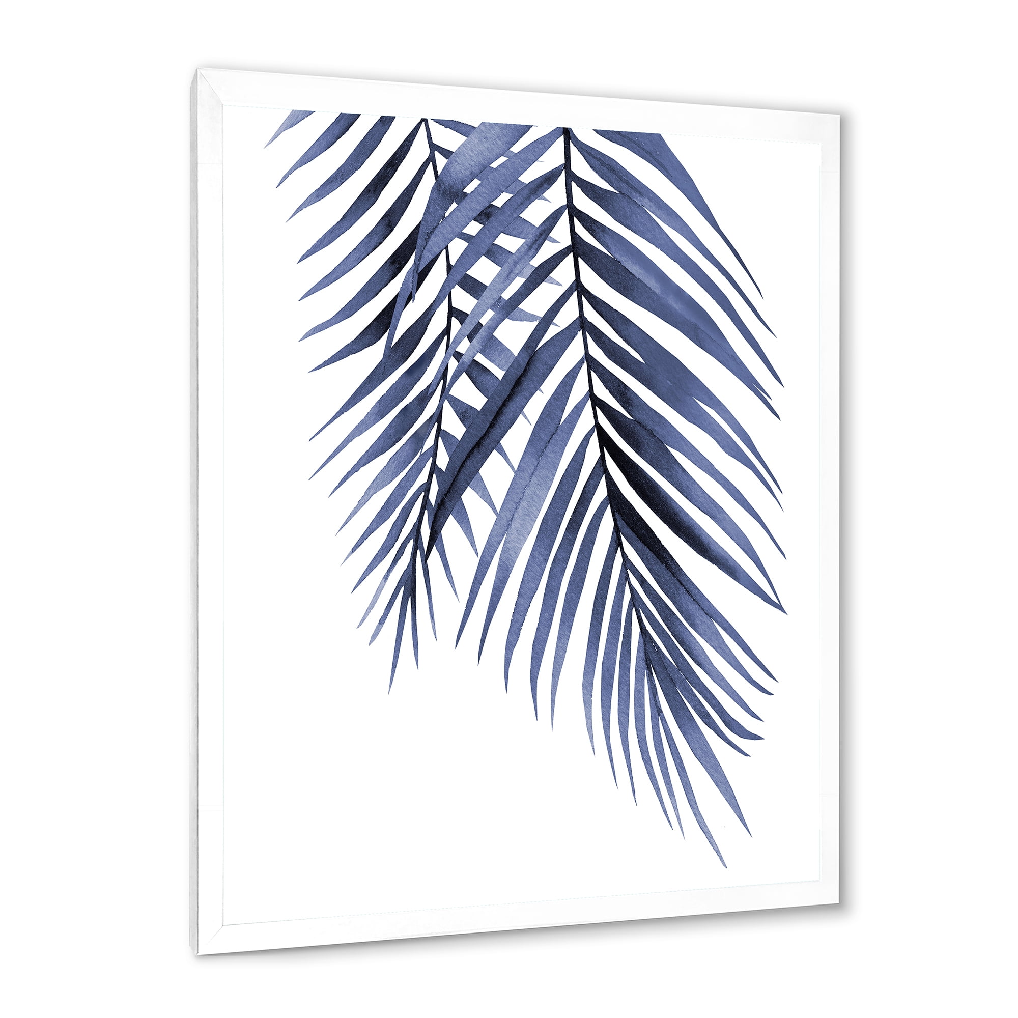 Designart 'Abstract Blue Palm Leaves Tropical Branches' Traditional Framed Art Print